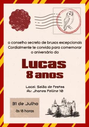 Convite de Aniversário Harry Potter Editável para Imprimir
