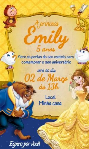 Convite Aniversário A Bela e a Fera no Castelo para Editar