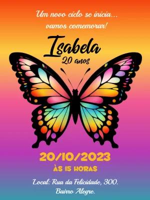 Convite de Aniversário Borboleta Colorida para Editar Online