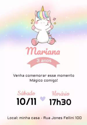 Convite de Aniversário Unicórnio Mágico para Editar Online