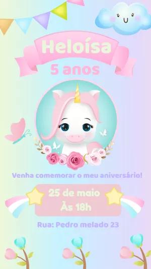 Convite Aniversário Unicórnio Candy para Editar Online