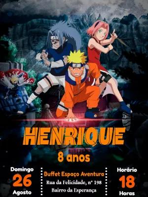Convite de Aniversário Naruto com Personagens para Editar Online