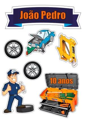 Topo de Bolo Aniversário Mecânico para Editar e Imprimir