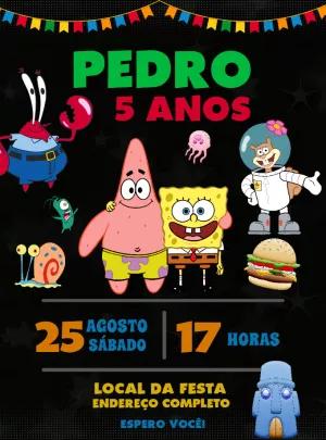 Convite de Aniversário Bob Esponja e Turma para Editar Online
