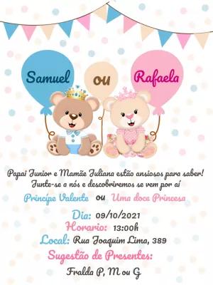 Convite Chá Revelação Ursinhos Príncipe e Princesa para Editar