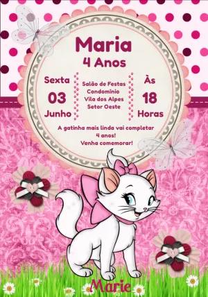Convite Aniversário Gatinha Marie para Editar Online