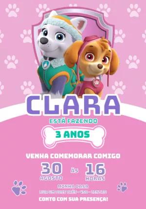 Convite Aniversário Everest e Skye Patrulha Canina para Editar