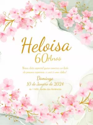 Convite Aniversário Feminino Floral Cerejeira para Editar