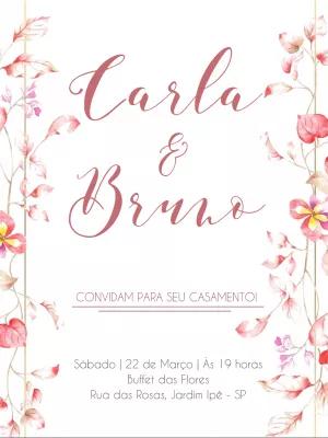 Convite de Casamento Floral Rosa em Aquarela para Editar