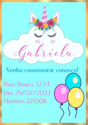 Convite de Aniversário Unicórnio Nuvem para Editar Online