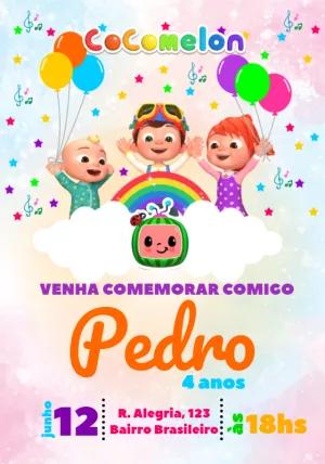 Convite Aniversário Cocomelon com a Turma para Editar Online