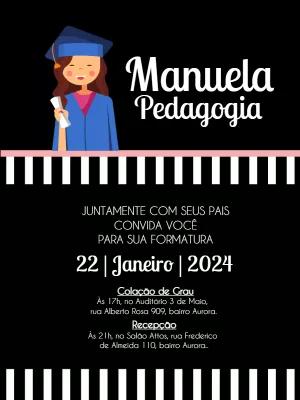 Convite de Formatura Feminino com Ilustração para Editar Online