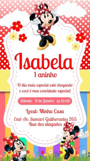 Convite Aniversário Minnie Vermelha para Editar Online