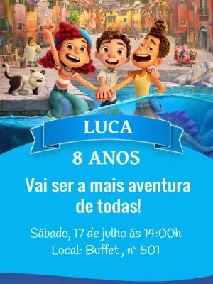Convite de Aniversário Luca para Editar Online com Personagens
