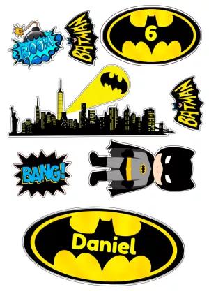Topo de Bolo Batman Editável com Personagens para Imprimir