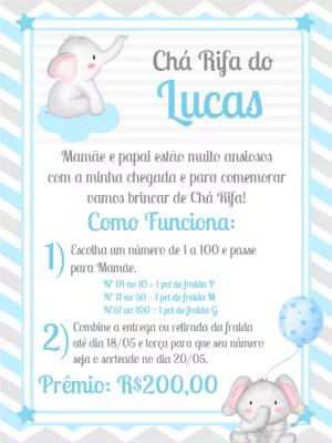 Convite Chá Rifa Elefantinho Aquarela para Editar Online