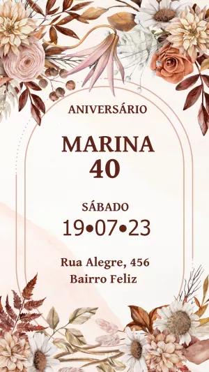 Convite de Aniversário Floral Boho para Editar Online