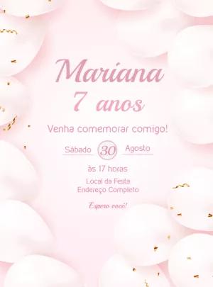 Convite de Aniversário Balões Rosa Delicado para Editar