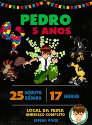 Convite de Aniversário Ben 10 com Aliens para Editar Online