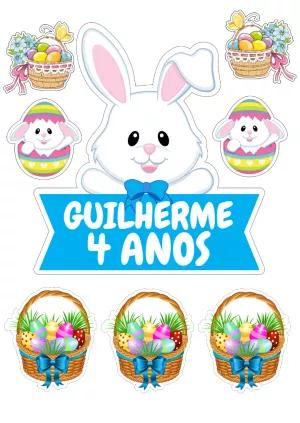 Topo de Bolo Páscoa com Coelhinho Fofo para Editar Online