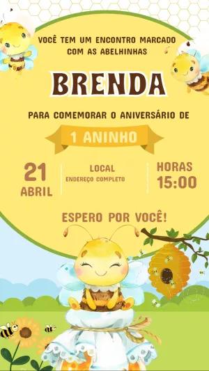 Convite de Aniversário Abelhinha Aquarela para Editar Online