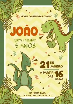 Convite Aniversário Dinossauros Infantil para Editar Online