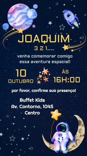 Convite de Aniversário Astronauta Espacial para Editar Online