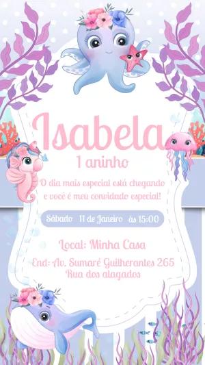 Convite Aniversário Fundo do Mar Floral para Editar Online