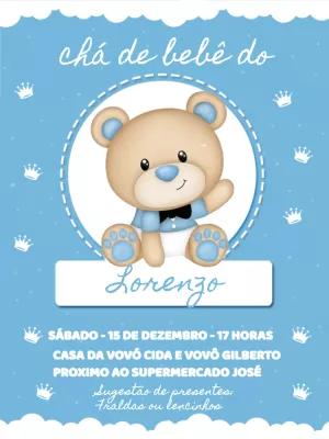 Convite Chá de Bebê Ursinho Príncipe para Editar Online