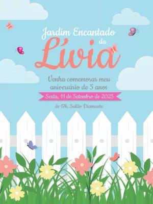 Convite Aniversário Jardim Encantado com Flores para Editar Online