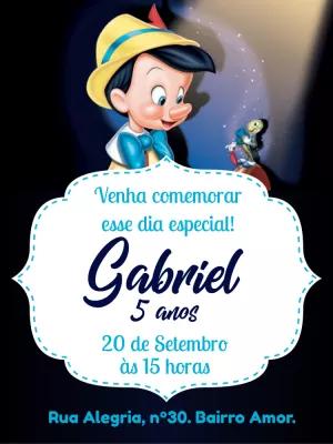 Convite de Aniversário Pinóquio para Editar Online