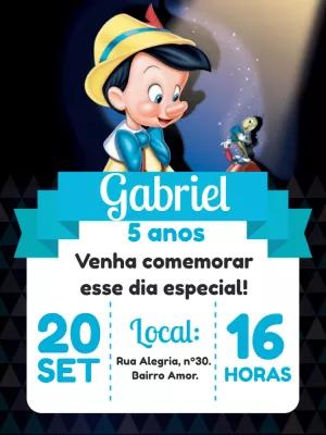 Convite de Aniversário Pinóquio para Editar Online