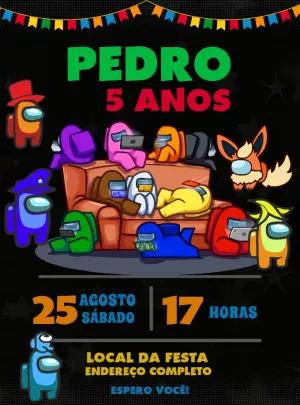 Convite de Aniversário Among Us com Tripulantes para Editar