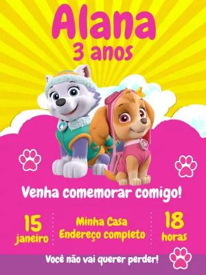 Convite Aniversário Patrulha Canina Menina para Editar Online