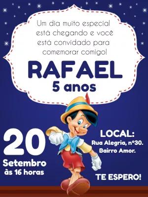 Convite de Aniversário Pinóquio para Editar Online