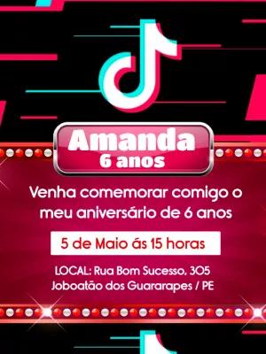 Convite de Aniversário Tema Tik Tok para Editar Online