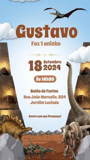 Convite de Aniversário Dinossauro com T-Rex Feroz para Editar