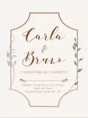 Convite de Casamento Floral com Moldura Rosé para Editar