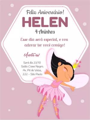 Convite de Aniversário Bailarina Morena para Editar Online