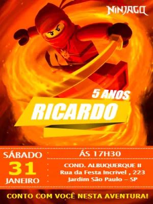 Convite de Aniversário Tema NinjaGo para Editar e Personalizar