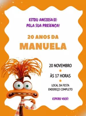 Convite Aniversário Divertida Mente 2 Ansiedade para Editar