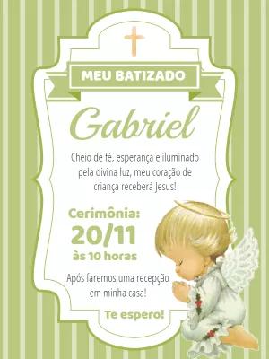 Convite de Batizado Anjinho Verde para Editar Online
