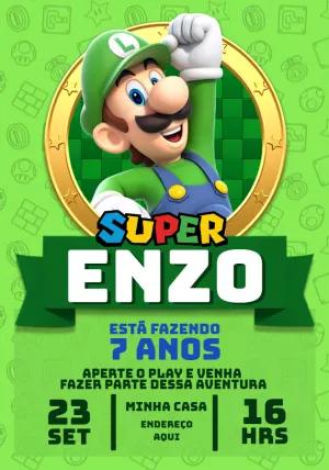 Convite de Aniversário Luigi Super Mario para Editar Online