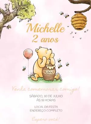 Convite Aniversário Ursinho Pooh Clássico para Editar Online