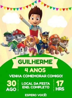 Convite de Aniversário Patrulha Canina para Editar Online