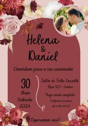 Convite de Casamento Floral com Foto para Editar Online