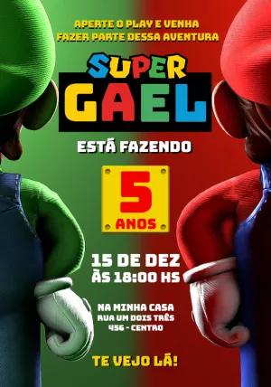 Convite de Aniversário Super Mario Bros para Editar Online