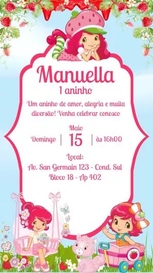 Convite de Aniversário Moranguinho para Editar e Imprimir