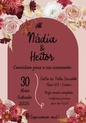 Convite de Casamento Floral Magenta para Editar Online