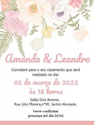 Convite de Casamento Floral Romântico para Editar Online